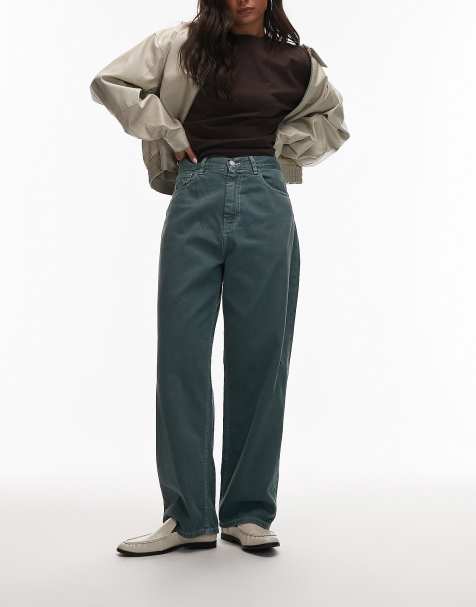 Carhartt Wip - Brandon - Vasket grønne løstsiddende jeans i denimtwill - view 1