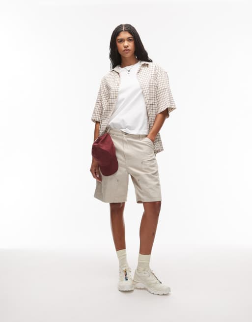 Carhartt WIP – Branford – Beżowe szorty z mieszanki lnu ze wzmocnionymi kolanami