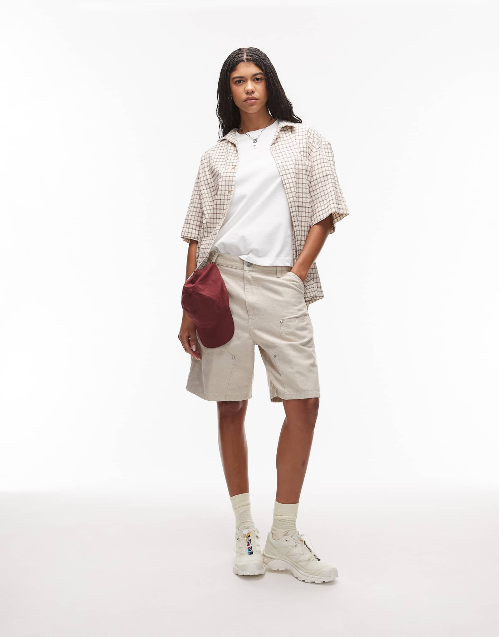 Шорты из льняной смеси Carhartt WIP branford с двойным коленом бежевого цвета