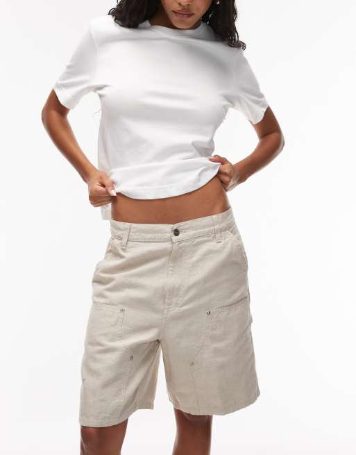Carhartt WIP - Branford - Pantaloncini in lino beige con ginocchio doppio, 3 di 5