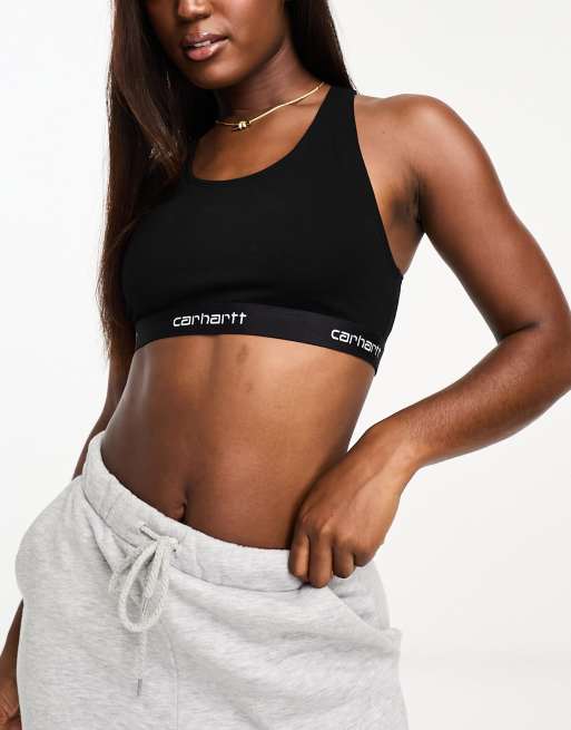 Carhartt WIP - Brassière sportiva nera con scritta e scollo a vogatore