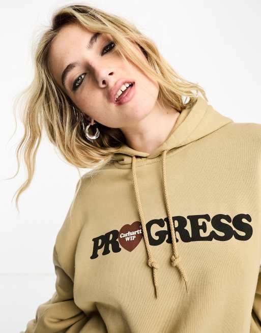 Carhartt WIP – Brązowa bluza z kapturem i nadrukiem I Heart Progress