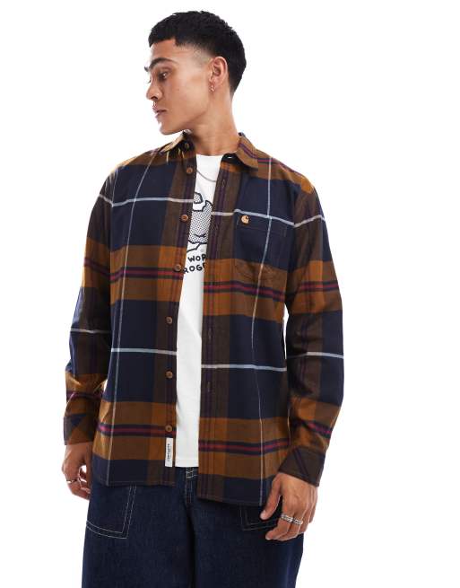 Carhartt WIP – Brązowa koszula w kolorowa kratkę z długim rękawem