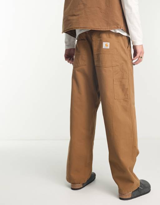 Carhartt WIP – Brązowe spodnie z szerokimi nogawkami i wstawką