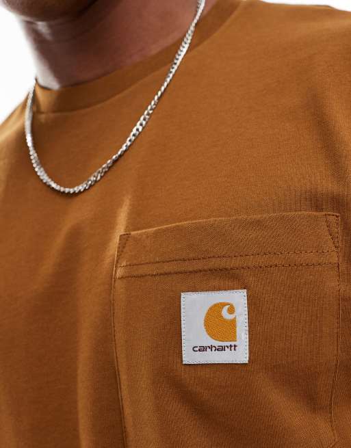 Carhartt WIP – Brązowy T-shirt z kieszenią, 3 z 4