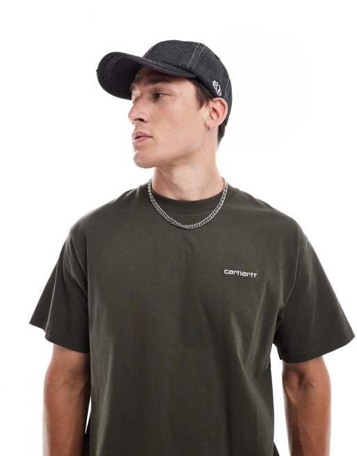 Carhartt WIP – Brązowy T-shirt z wyhaftowanym napisem