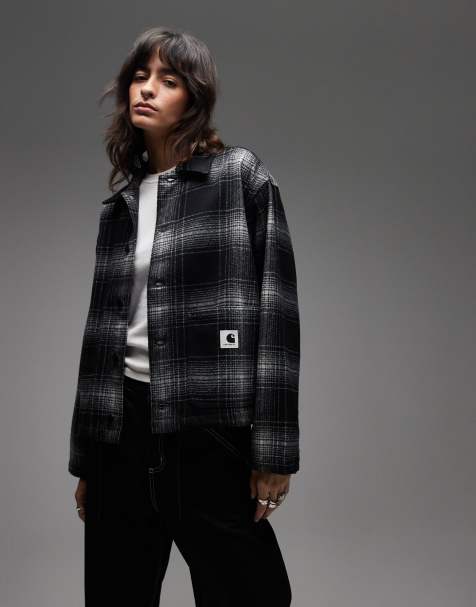 Carhartt WIP brennan boxy checked shirt jacket in black