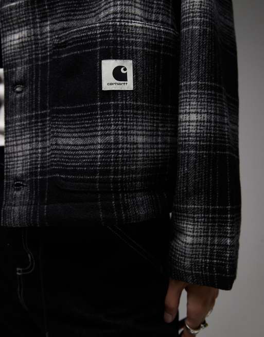Carhartt WIP brennan boxy checked shirt jacket in black, 3 of 4