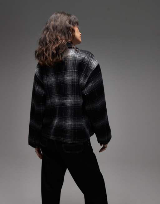 Carhartt WIP brennan boxy checked shirt jacket in black, 4 of 4
