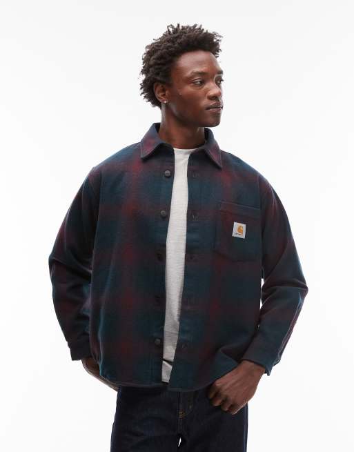 Carhartt WIP – Brennan – Kurtka koszulowa w zielono-bordową kratkę