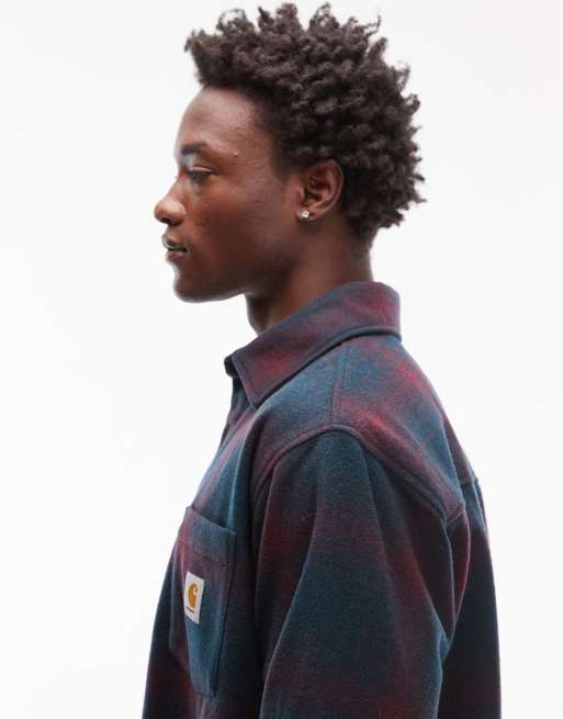 Carhartt WIP brennan shirt jacket in green and burgundy check, 4 of 5