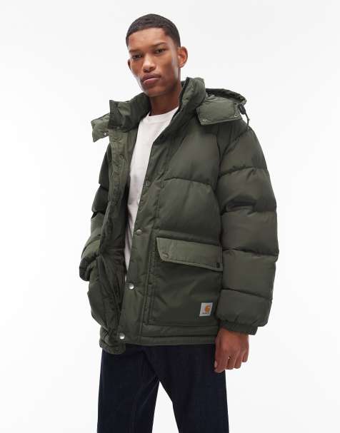 Carhartt WIP – Brent – Wasserdichte Pufferjacke in Grün mit abnehmbarer Kapuze - view 1