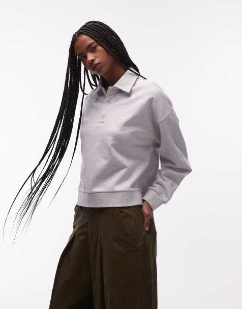 Carhartt WIP – Brenta – Gråmelerad sweatshirt med pikékrage - view 1