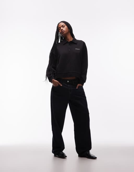 Carhartt WIP brenta polo sweatshirt in washed black, 3 of 4