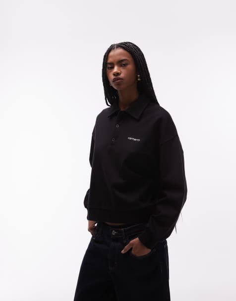 Carhartt WIP - Brenta - Polo sweatshirt in zwart met wassing - view 1