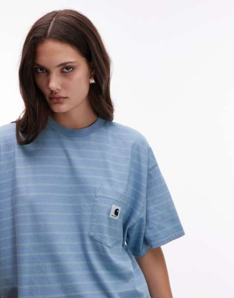 Carhartt WIP – Brodina – T-Shirt in Blau mit Streifen - view 1