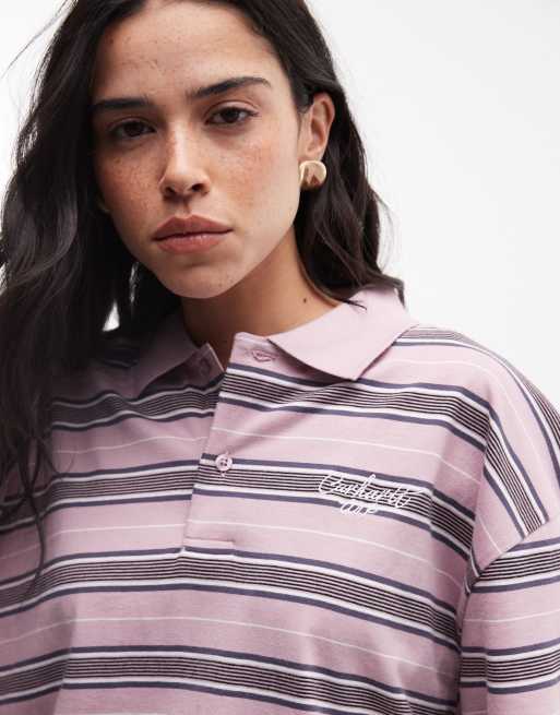 Carhartt WIP – Bronson – Langärmliges Polohemd in Rosa gestreift, 2 von 4