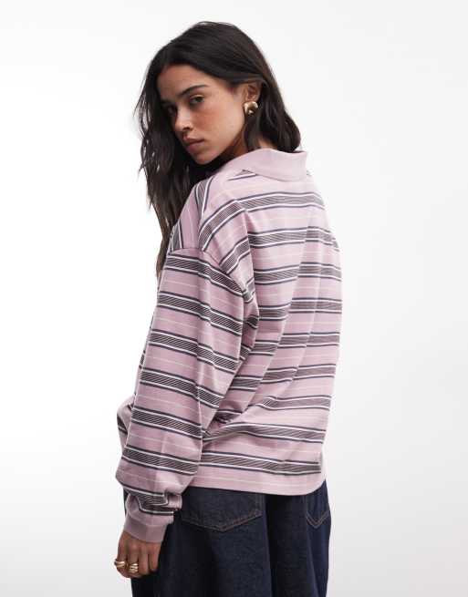 Carhartt WIP – Bronson – Langärmliges Polohemd in Rosa gestreift, 4 von 4