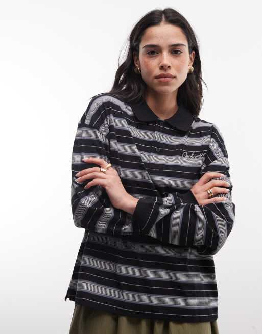 Carhartt WIP Bronson long sleeve polo in black stripe, 3 of 4