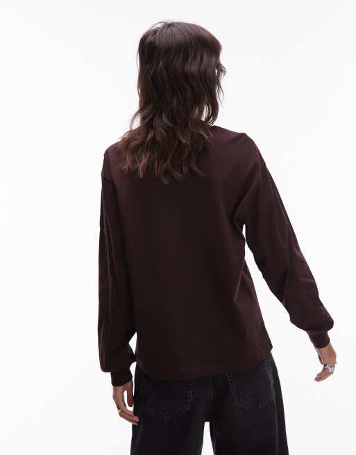 Carhartt WIP – Brun t-shirt med långa ärmar och hackwork-mönster, 4 av 4
