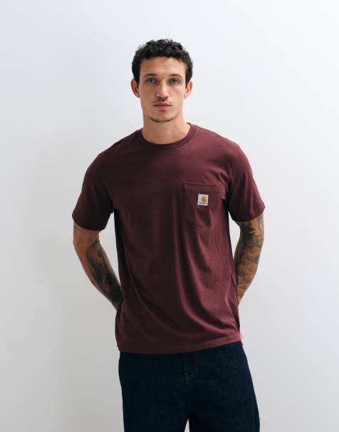 Carhartt WIP – Burgundowy T-shirt z kieszonką - view 1