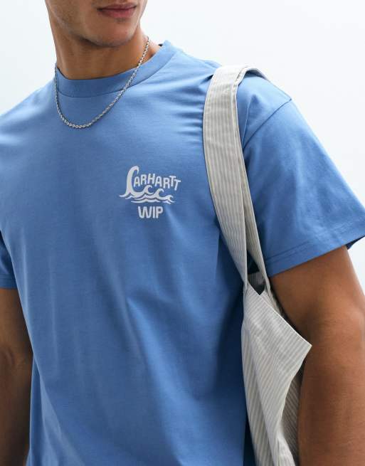Carhartt WIP - Camiseta azul con estampado en la espalda de olas, 2 de 5