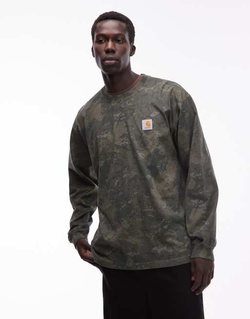 Carhartt WIP camo combi loose fit long sleeve t-shirt in green camo