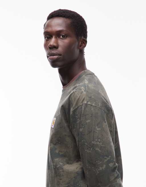 Carhartt WIP camo combi loose fit long sleeve t-shirt in green, 4 of 5