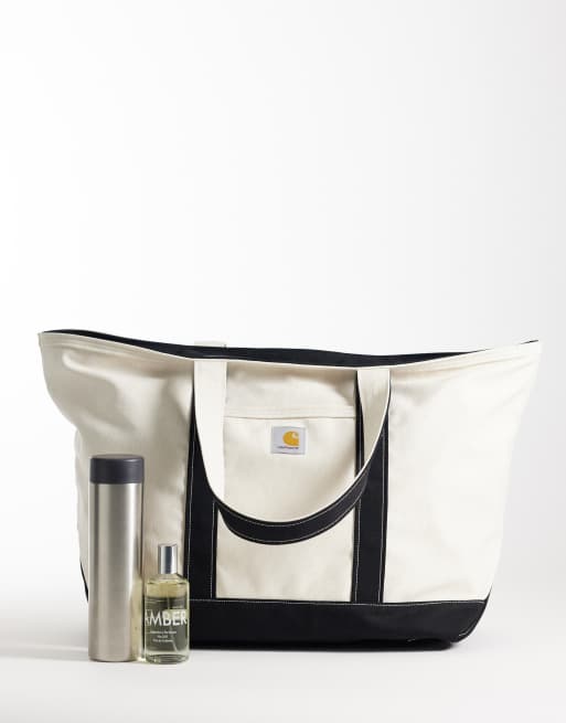 Carhartt WIP canvas beach tote bag in natural & black, 2 of 4
