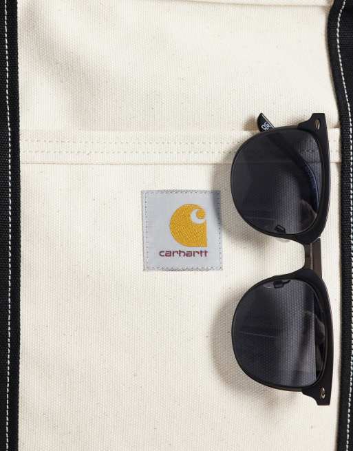 Carhartt WIP canvas beach tote bag in natural & black, 3 of 4