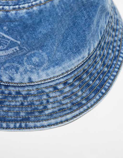 Carhartt WIP - Cappello da pescatore unisex in denim blu con stampa, 3 di 4