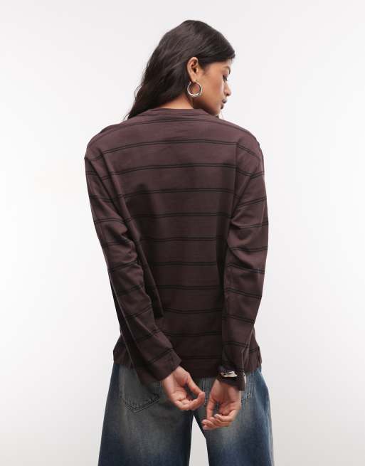 Carhartt WIP Cardona Pocket long sleeve t-shirt in dark brown stripe, 4 of 4