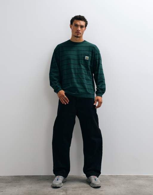 Carhartt WIP Cardona Pocket T-shirt a maniche lunghe a righe khaki, 2 di 5