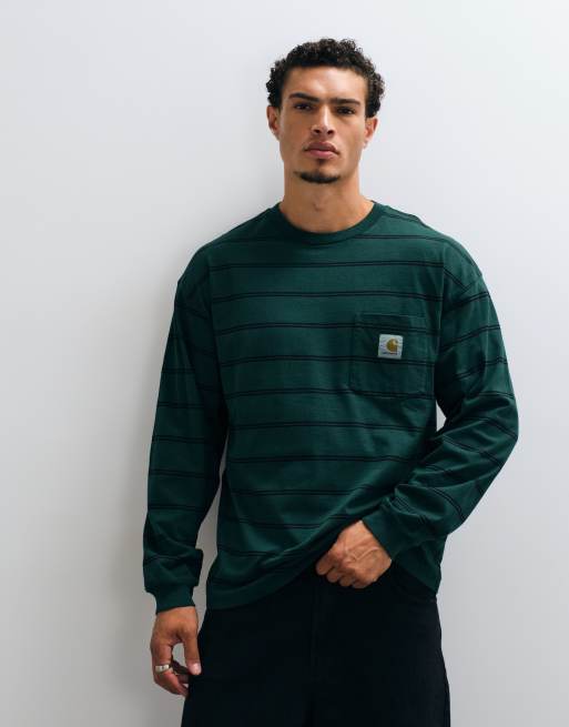 Carhartt WIP Cardona Pocket T-shirt a maniche lunghe a righe khaki, 3 di 5