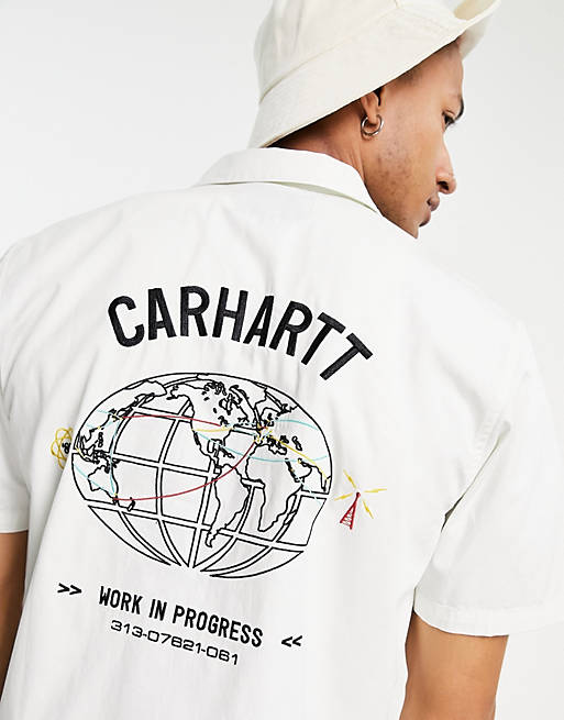 Carhartt WIP cartograph embroidered short sleeve shirt in white