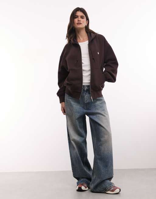 Carhartt WIP Casey hættetrøje med lynlås i mørkebrun, 4 af 4