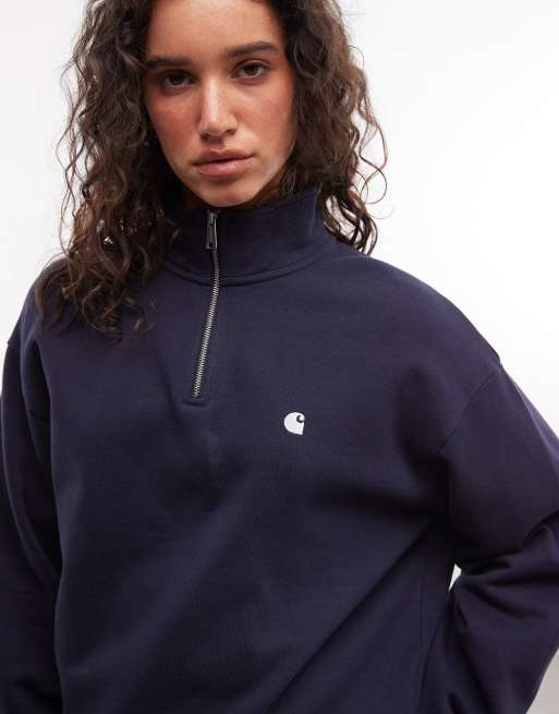Carhartt WIP Casey quarter zip sweatshirt in navy, 3 of 4