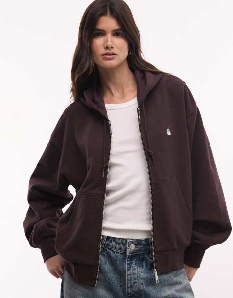 Carhartt WIP Casey zip through hoodie in dark brown - view 1