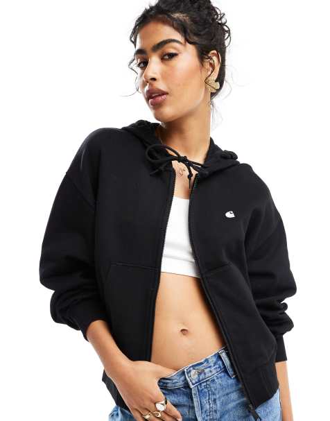 Carhartt WIP casey zip up hooded sweatshirt in black