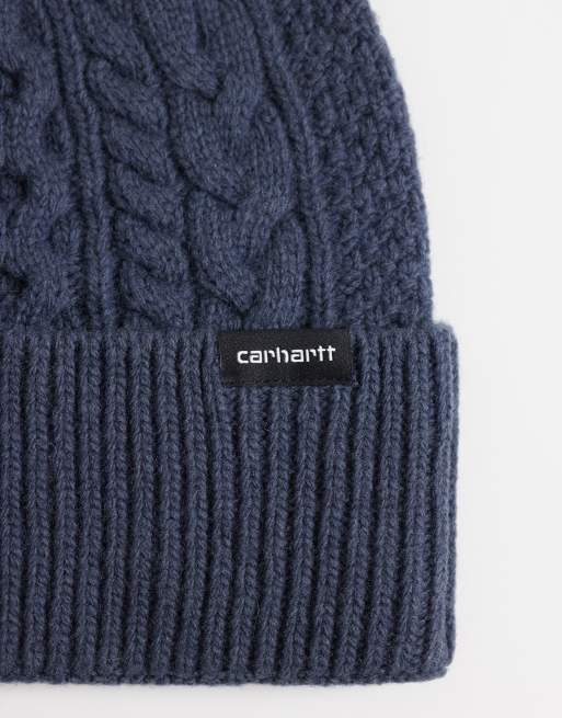 Carhartt WIP Caster kabelstickad mössa i mörkgrått, 3 av 3