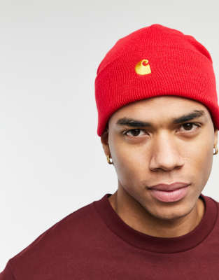 Carhartt WIP chase beanie in etna red | ASOS