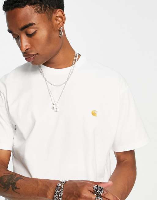 Carhartt WIP Chase – Biały t-shirt męski z niewielkim logo na piersi