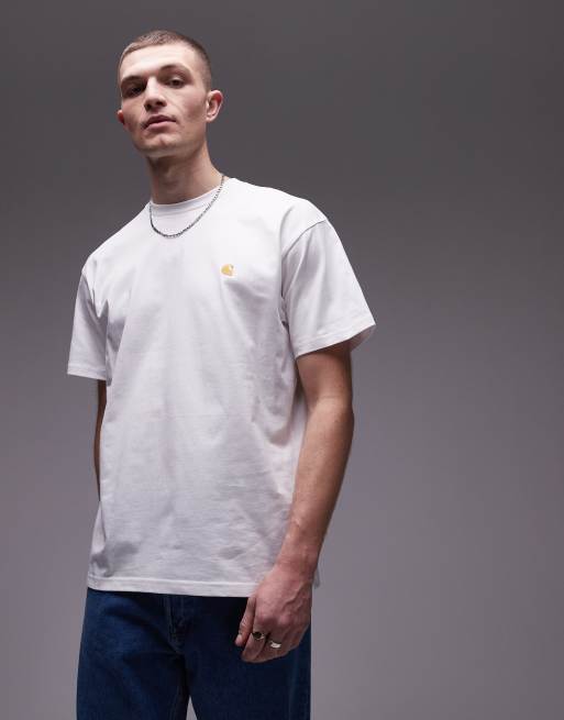 Carhartt WIP Chase – Biały t-shirt męski z niewielkim logo na piersi