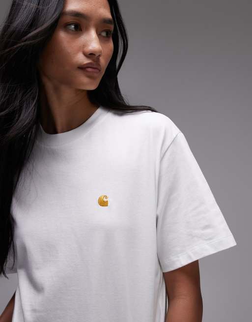 Carhartt WIP Chase – Biały t-shirt męski z niewielkim logo na piersi