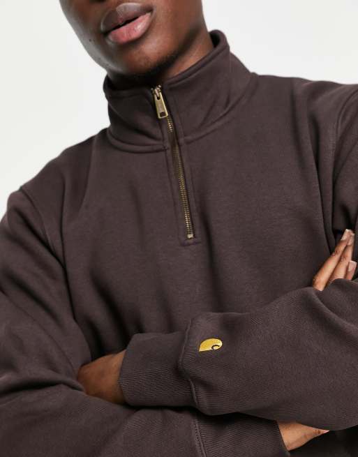 Carhartt WIP Chase half zip sweatshirt in brown | ASOS