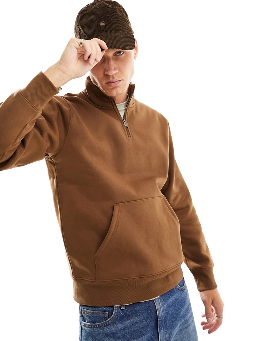 Carhartt WIP chase half zip sweatshirt in brown
