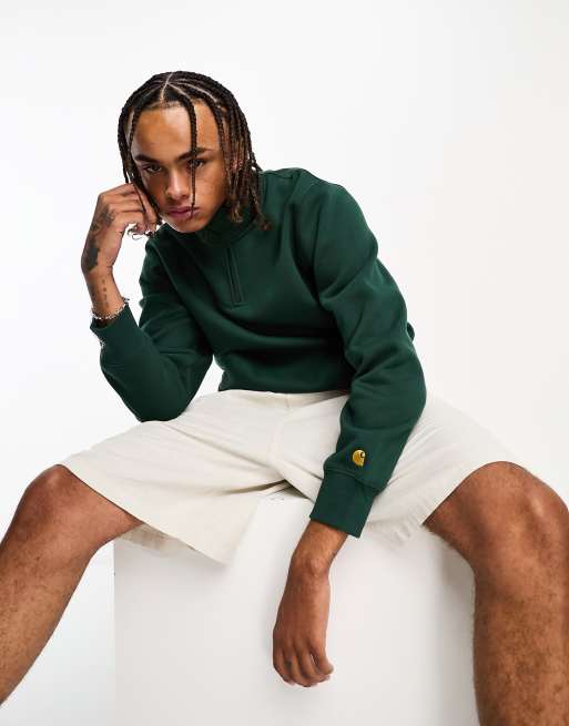 Carhartt WIP Chase half zip sweatshirt in green, 4 of 4