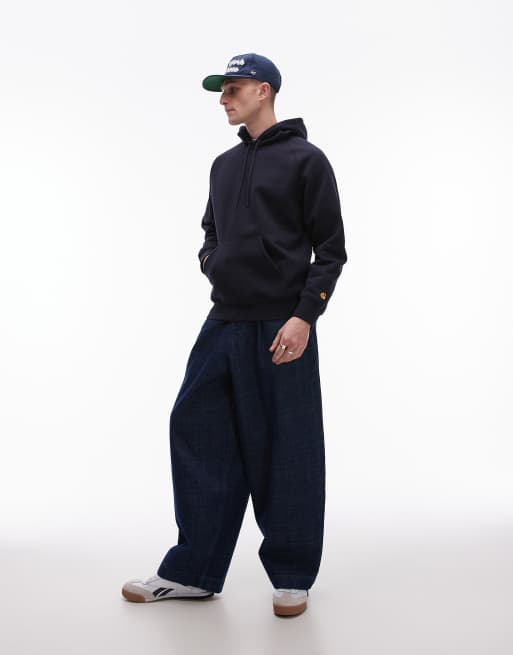 Carhartt WIP chase heavyweight hoodie in navy, 4 of 4