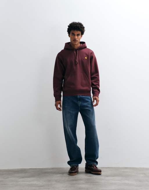 Carhartt WIP Chase hoodie in dark burgundy, 3 of 5