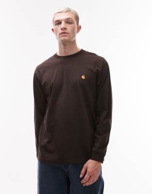 Carhartt Long Sleeve Chase T Shirt Tobacco Gold In Brown